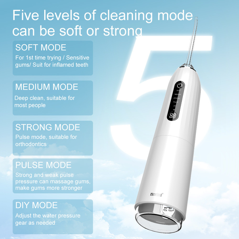 5+ Chế độ làm việc Máy phun nước điện Ipx7 300ml Vệ sinh răng miệng Máy làm sạch răng Máy làm sạch răng Nước nha khoa Pik Flosser