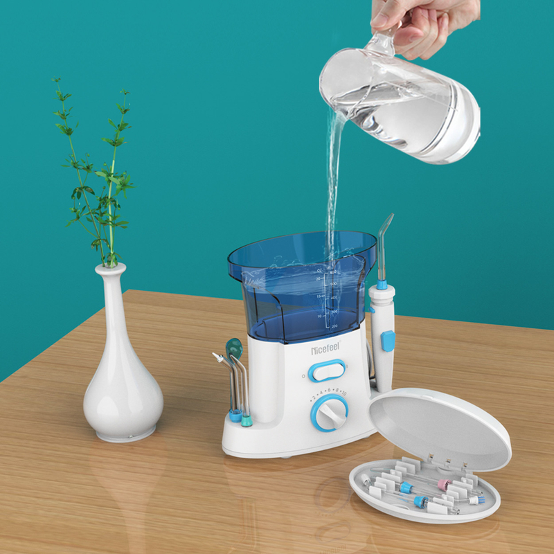 Máy tăm nước nha khoa ABS có thể điều chỉnh 600ml dành cho gia đình sử dụng Spa miệng Trắng xanh