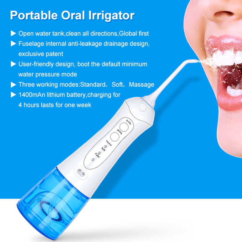 Máy tăm nước không dây, Máy làm sạch răng di động với 3 chế độ, Làm sạch mạnh mẽ, Bình chứa nước 300ML, Chống nước IPX7